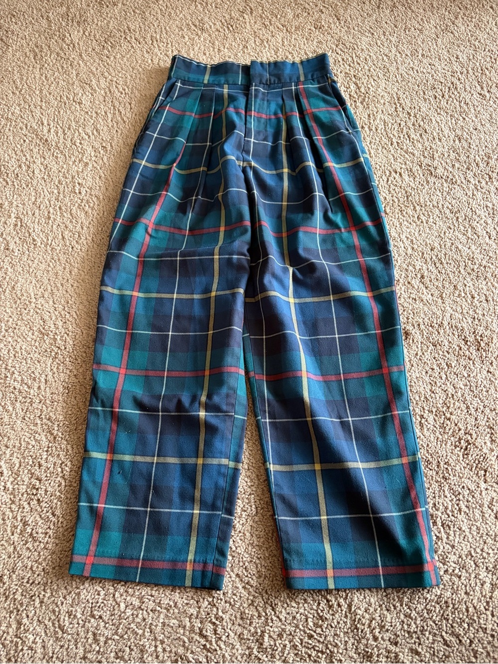 Urban Outfitters Plaid High-Waist Trousers in Green/Blue